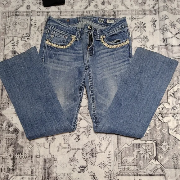 Miss Me Light Blue Boot Cut Jeans with Embellished Pockets - Picture 2 of 3